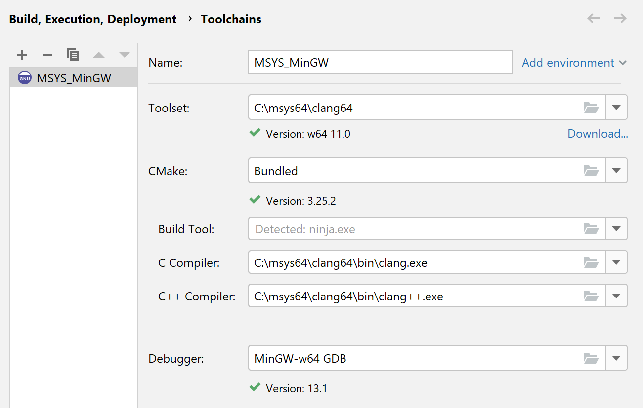 MSYS MinGW toolchain