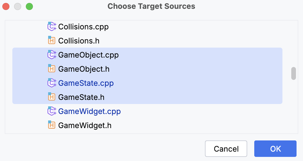 Choose target files