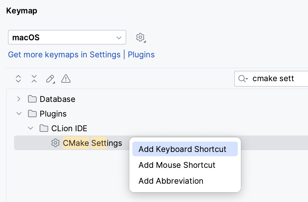 Assigning a shortcut for CMake settings