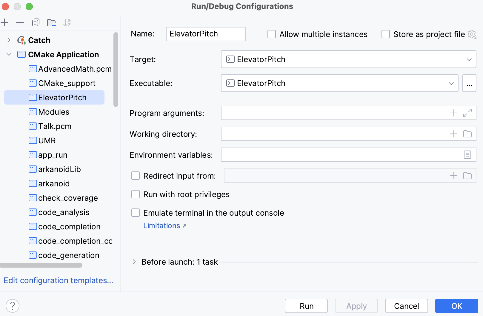 A run/debug configuration example