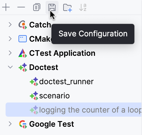 Saving a temporary test configuration