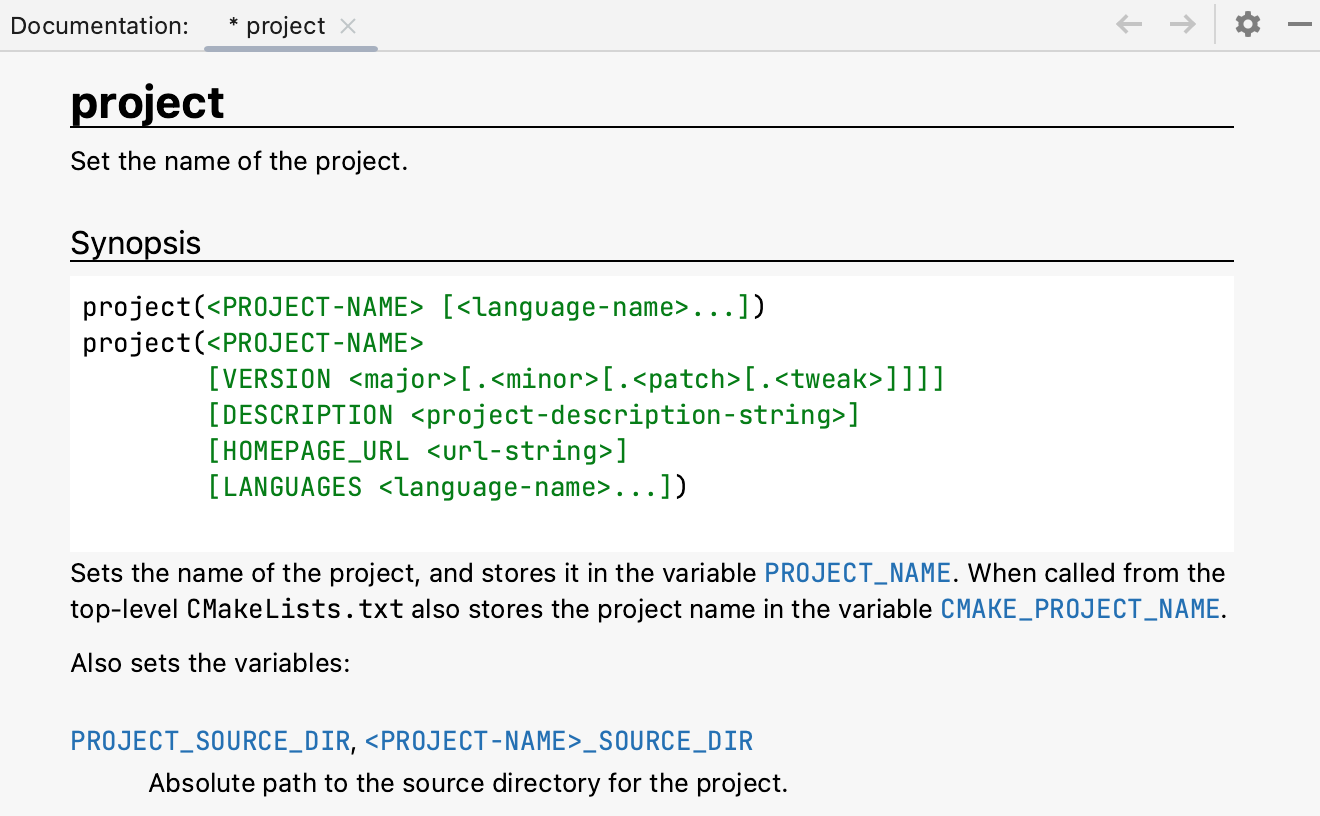 CLion: Documentation tool window