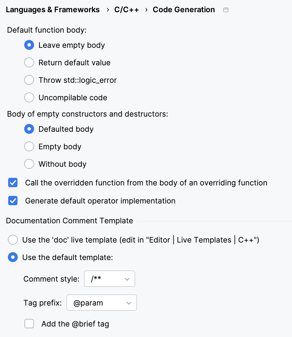 Doxygen comments settings