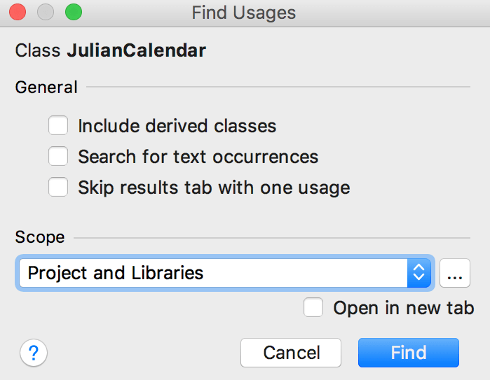 Find usage dialog