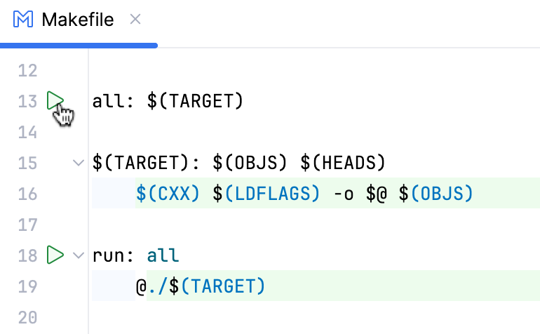 Gutter menu for running targets