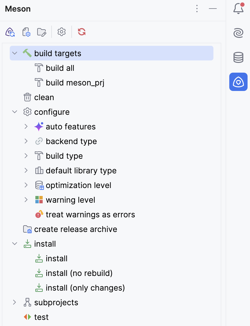 Meson tool window