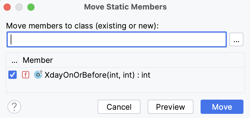 the Move Static Members dialog