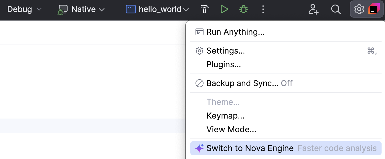 Switch to CLion Nova via the toolbar