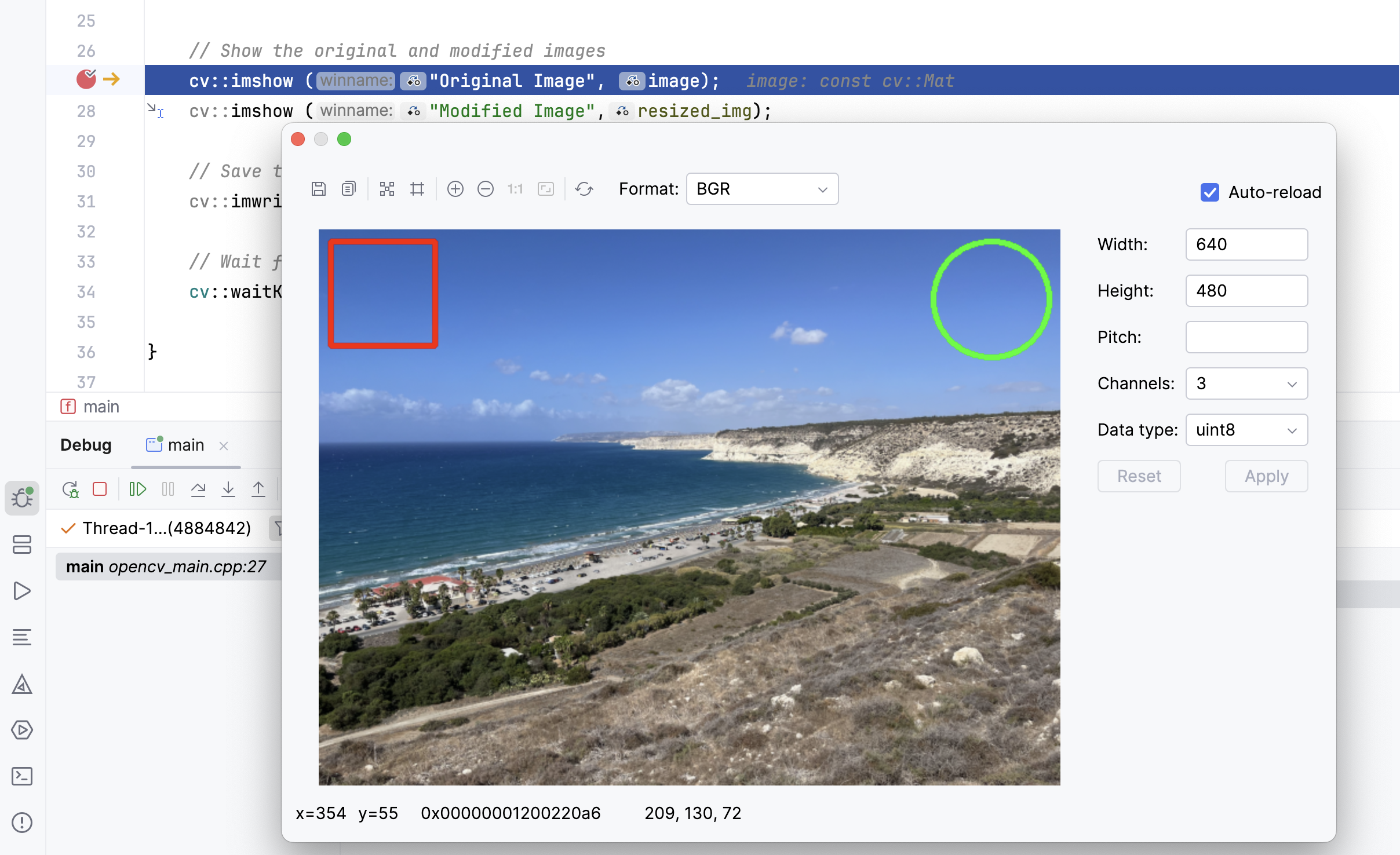 Viewing the OpenCV image