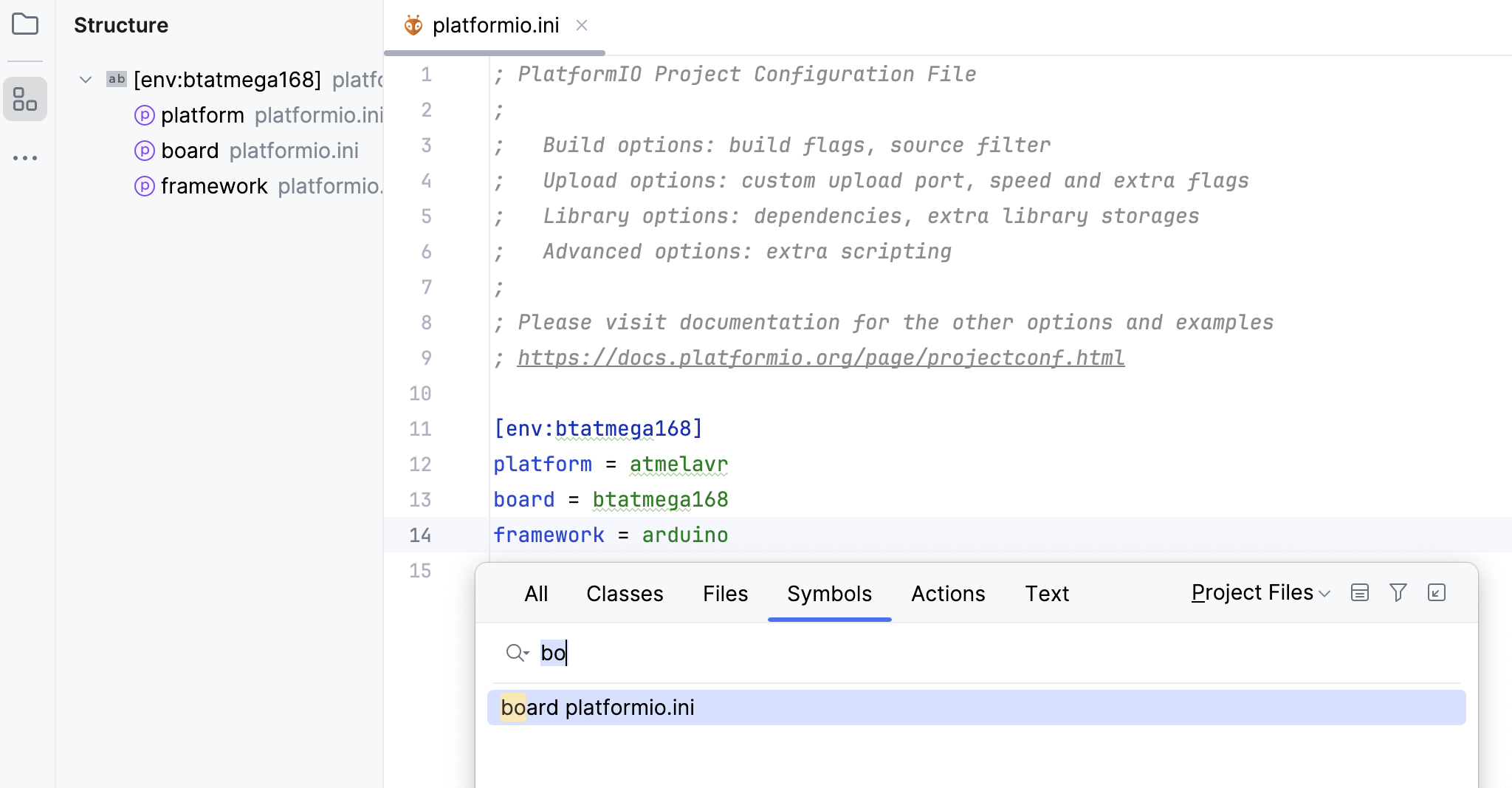 Coding assistance for ini files