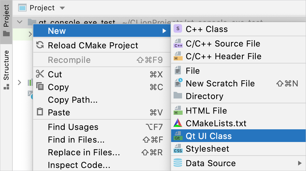 New Qt UI Class menu option