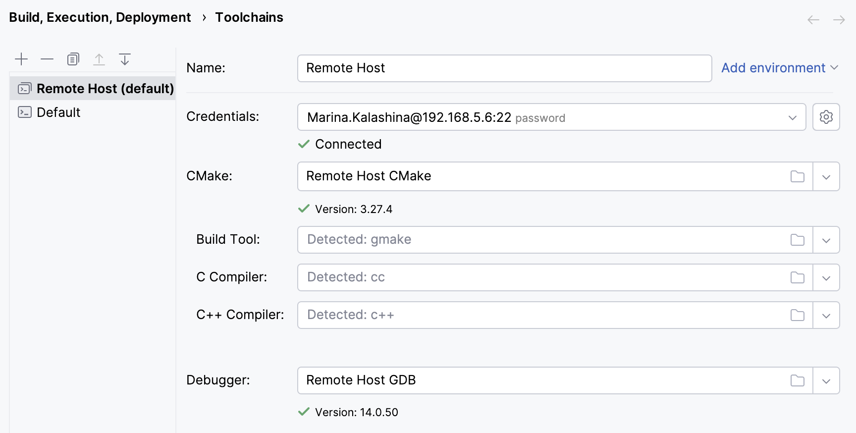 Remote toolchain configured successfully