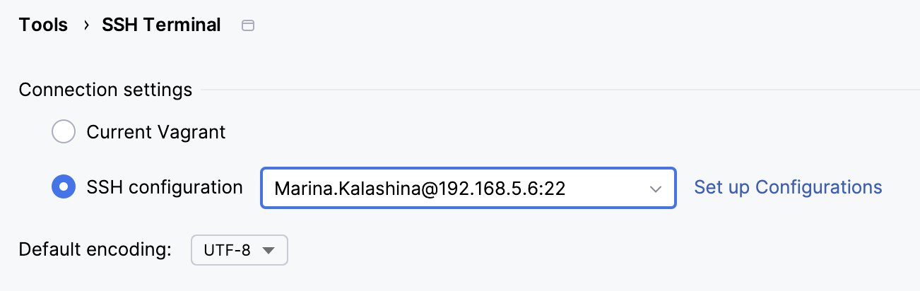 SSH Terminal settings