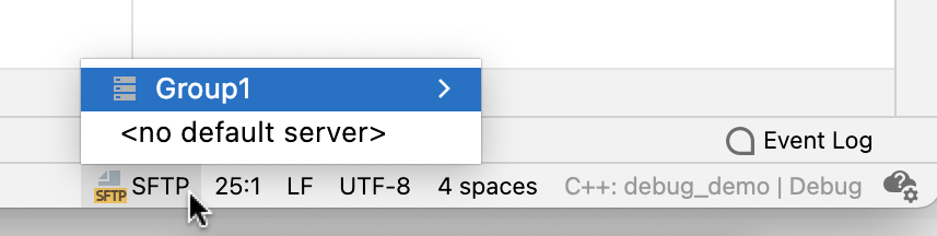 Selecting a default deployment server in CLion status bar