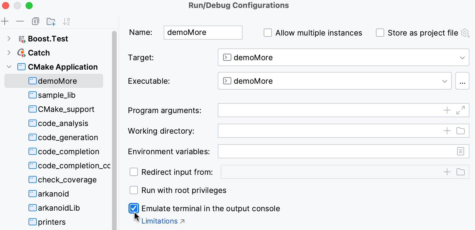 Enabling terminal emulation in output console