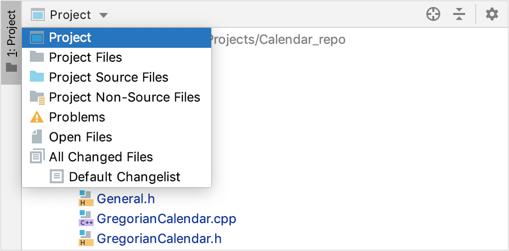 The Project tool window with the Group Tabs option enabled