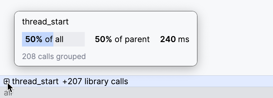 Pointing at the 'expand' button in a flame graph's frame