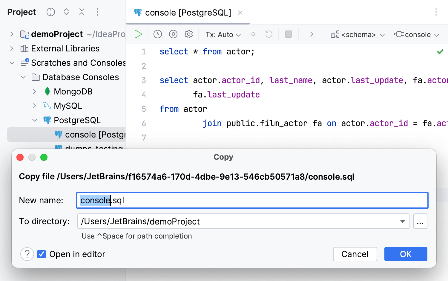 Copy a console file to a new location