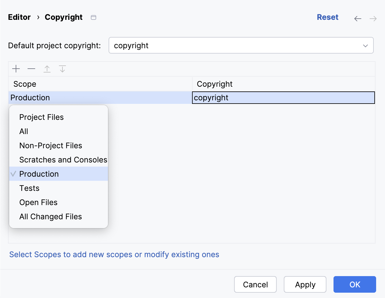 Associating a profile with a scope