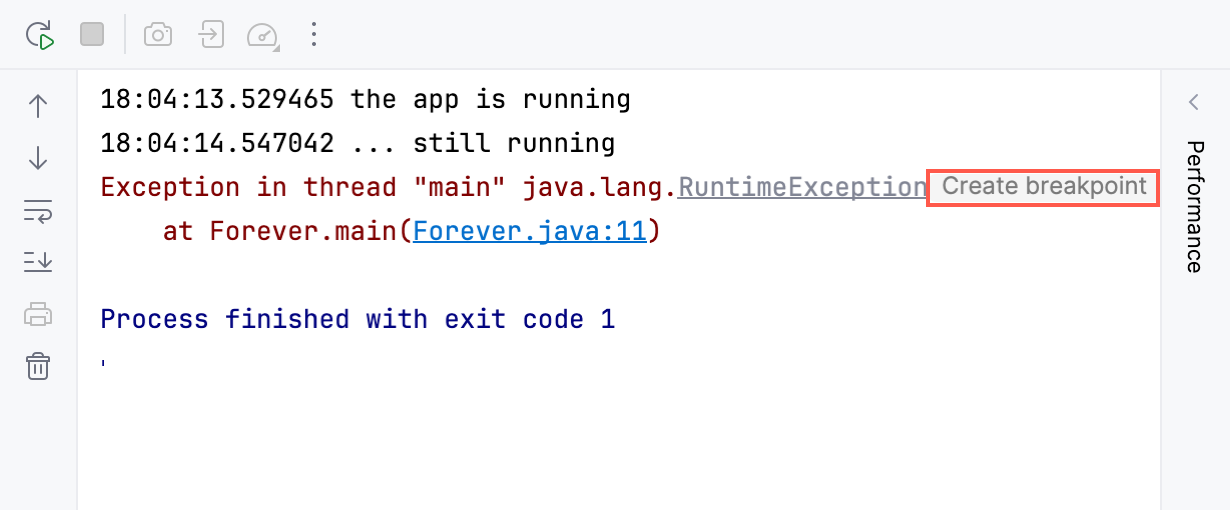 Create breakpoint inlay near a stack trace in the console