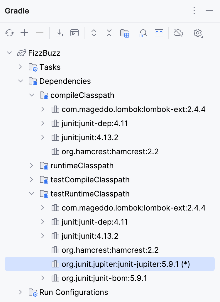 Gradle tool window: cyclic dependencies