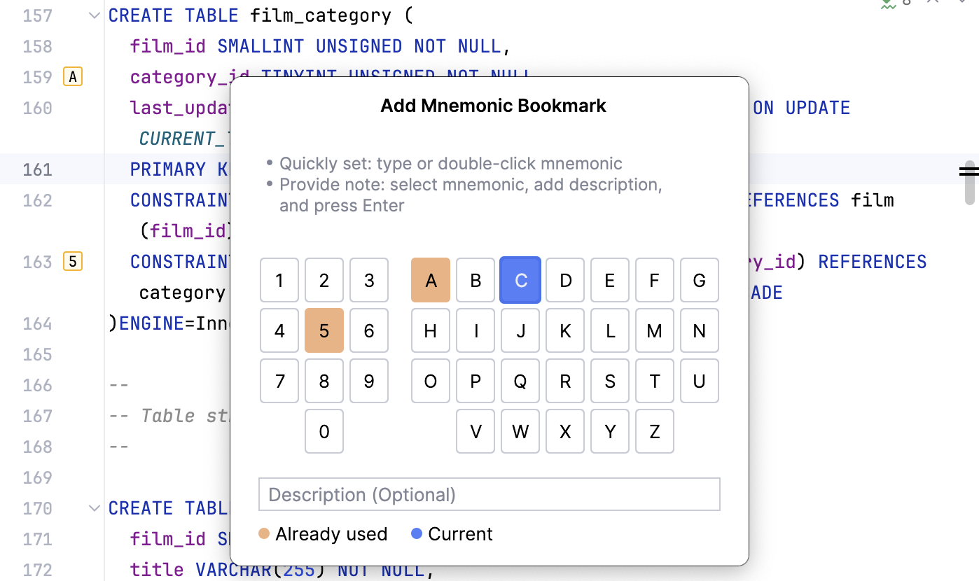 Adding a mnemonic bookmark