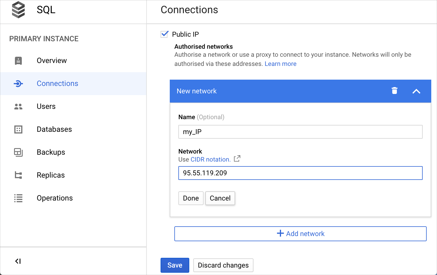 Add your network to authorized networks