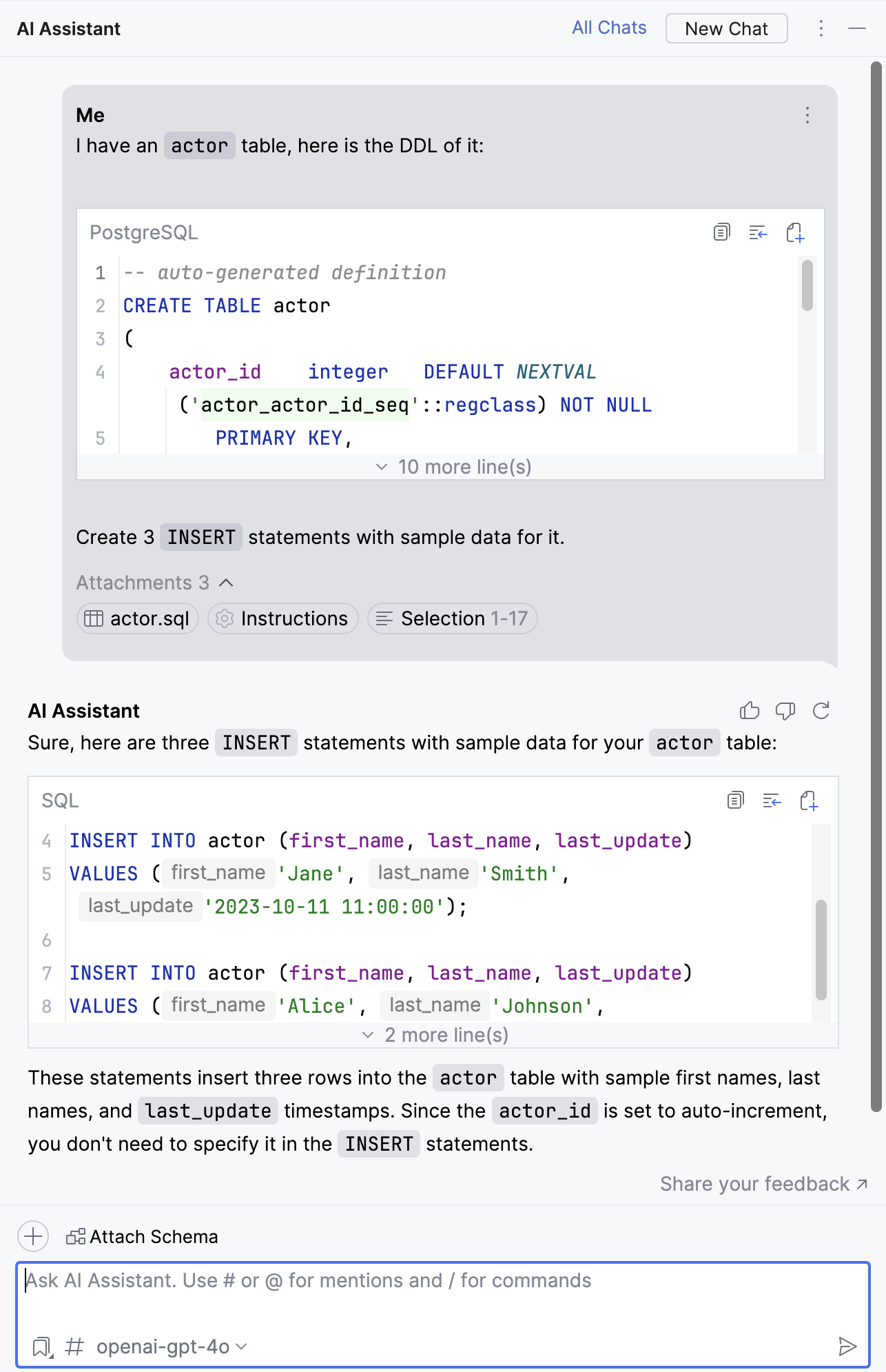 DataGrip: Asking AI Assistant programming-related questions