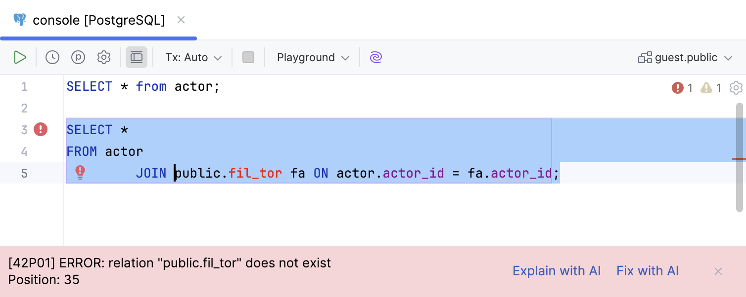 SQL query execution error handling actions