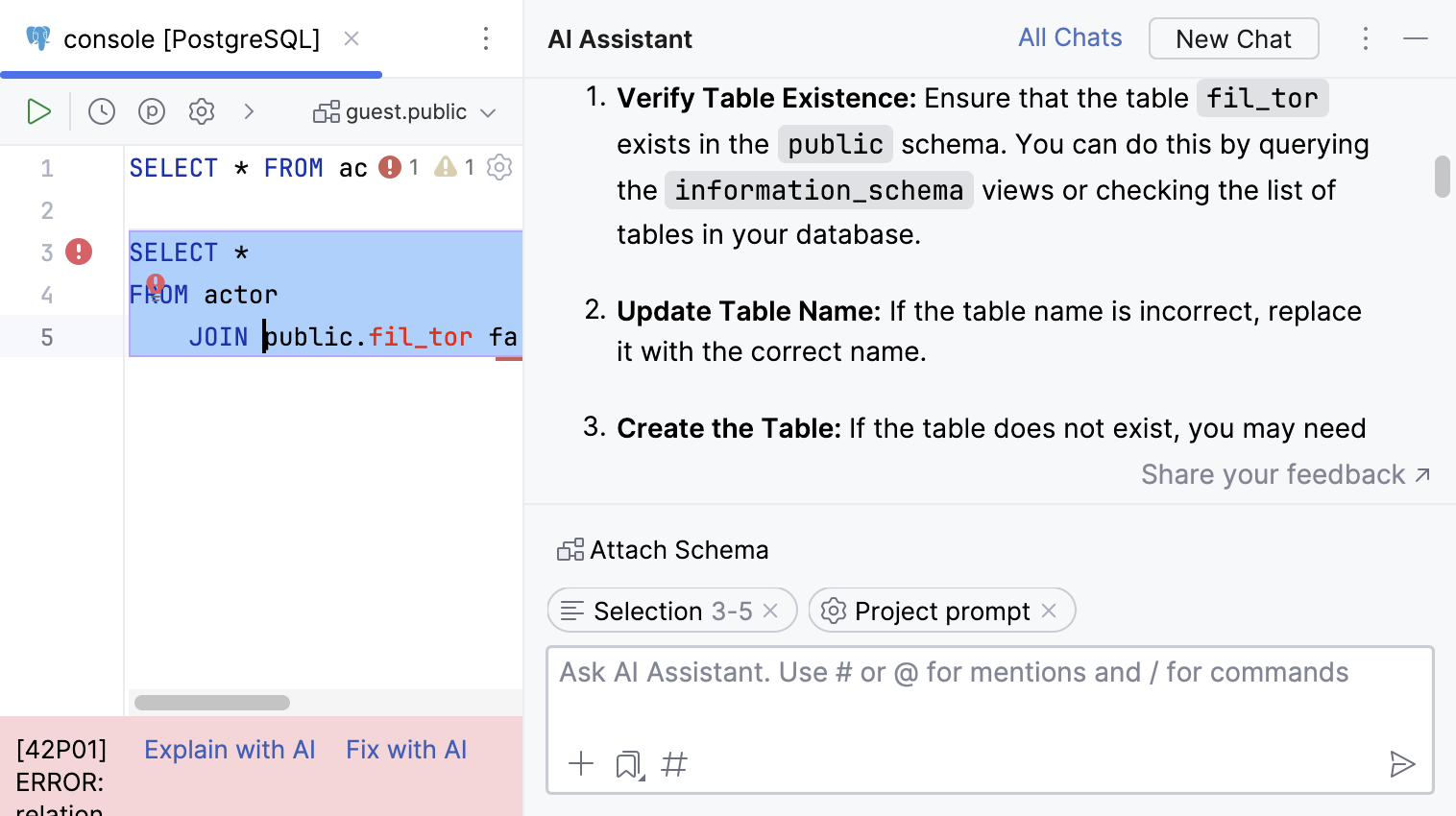 SQL query error explained by AI Assistant