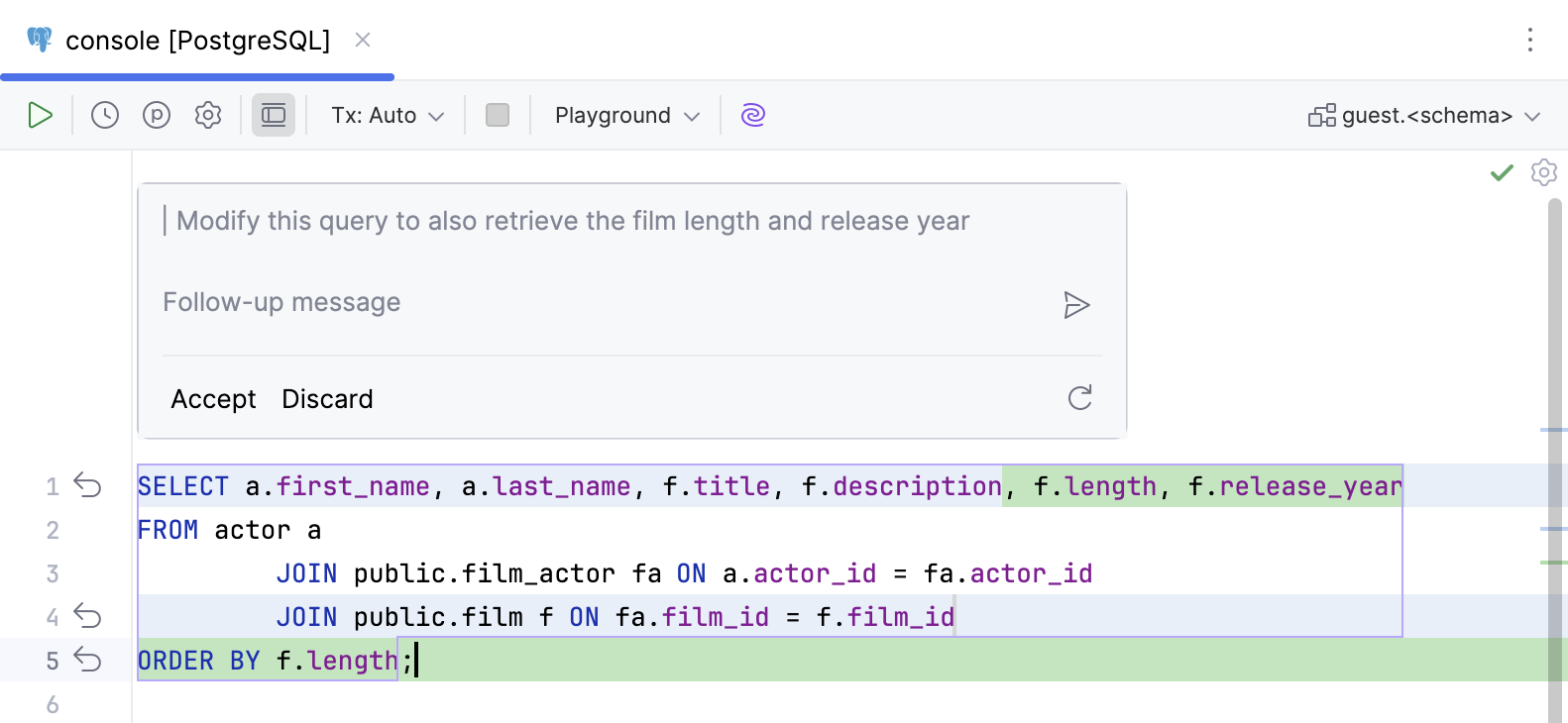 Text-to-SQL original and generated code diff