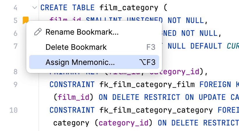 Assigning mnemonic to anonymous bookmark