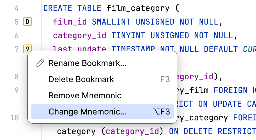 Changing a mnemonic identifier for a bookmark