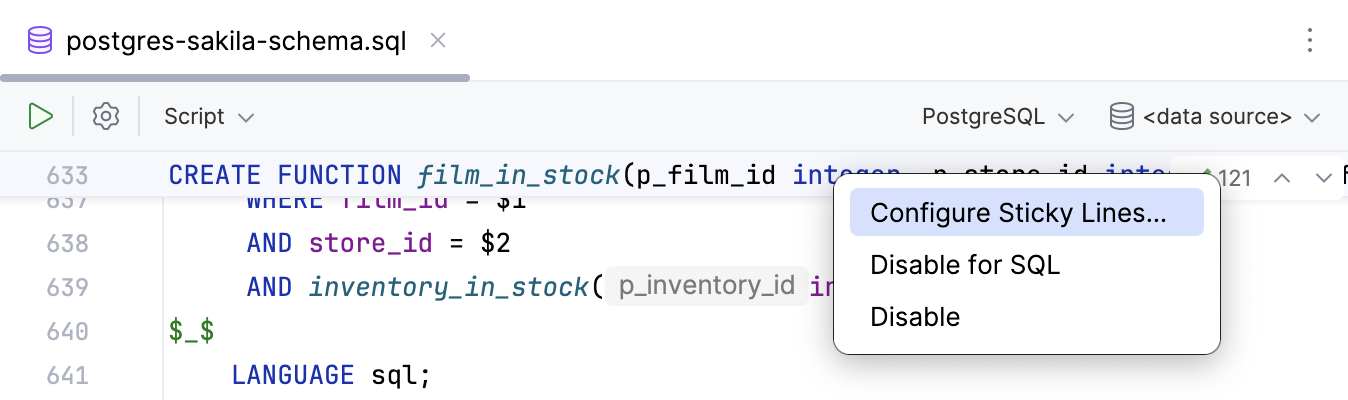 Configure sticky lines