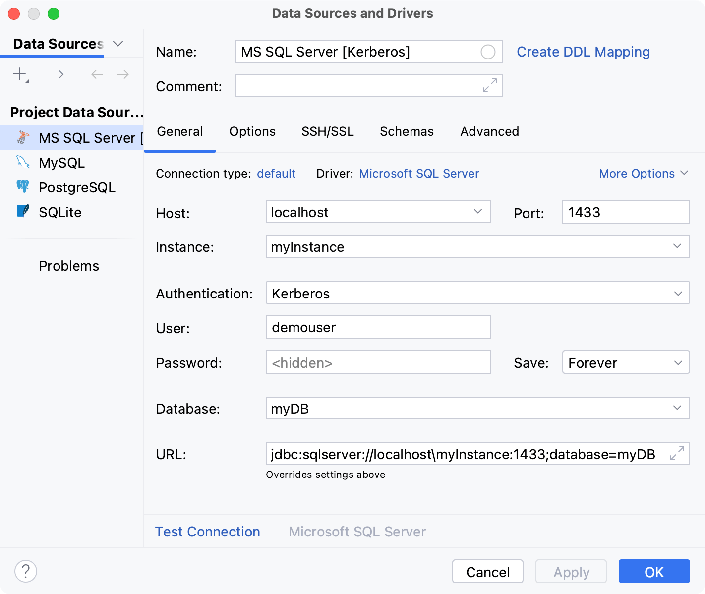 Connect by using Kerberos