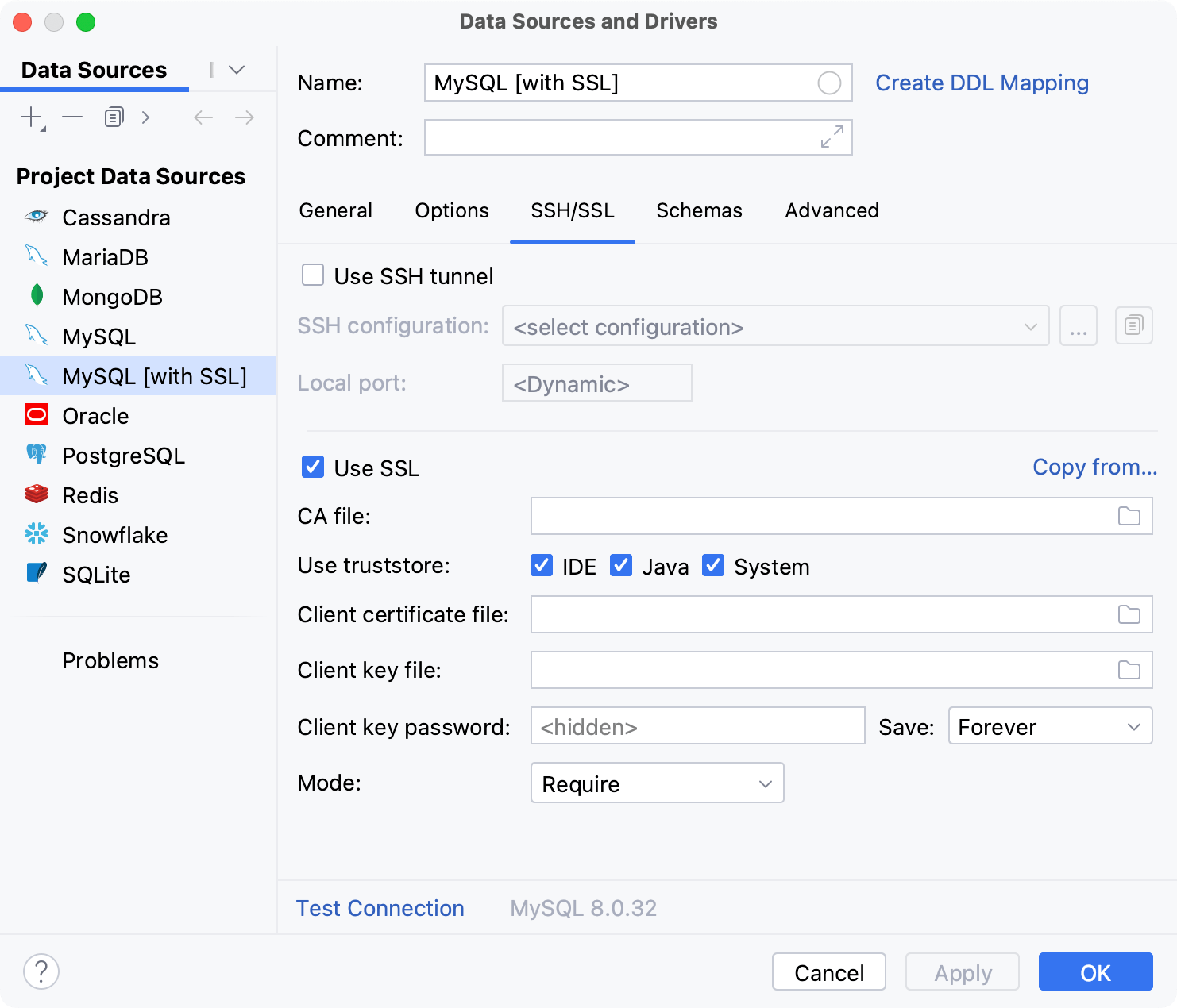 Connect to a database with SSL