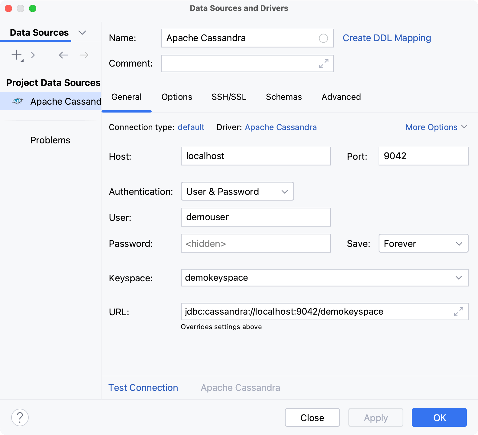 Database connection details