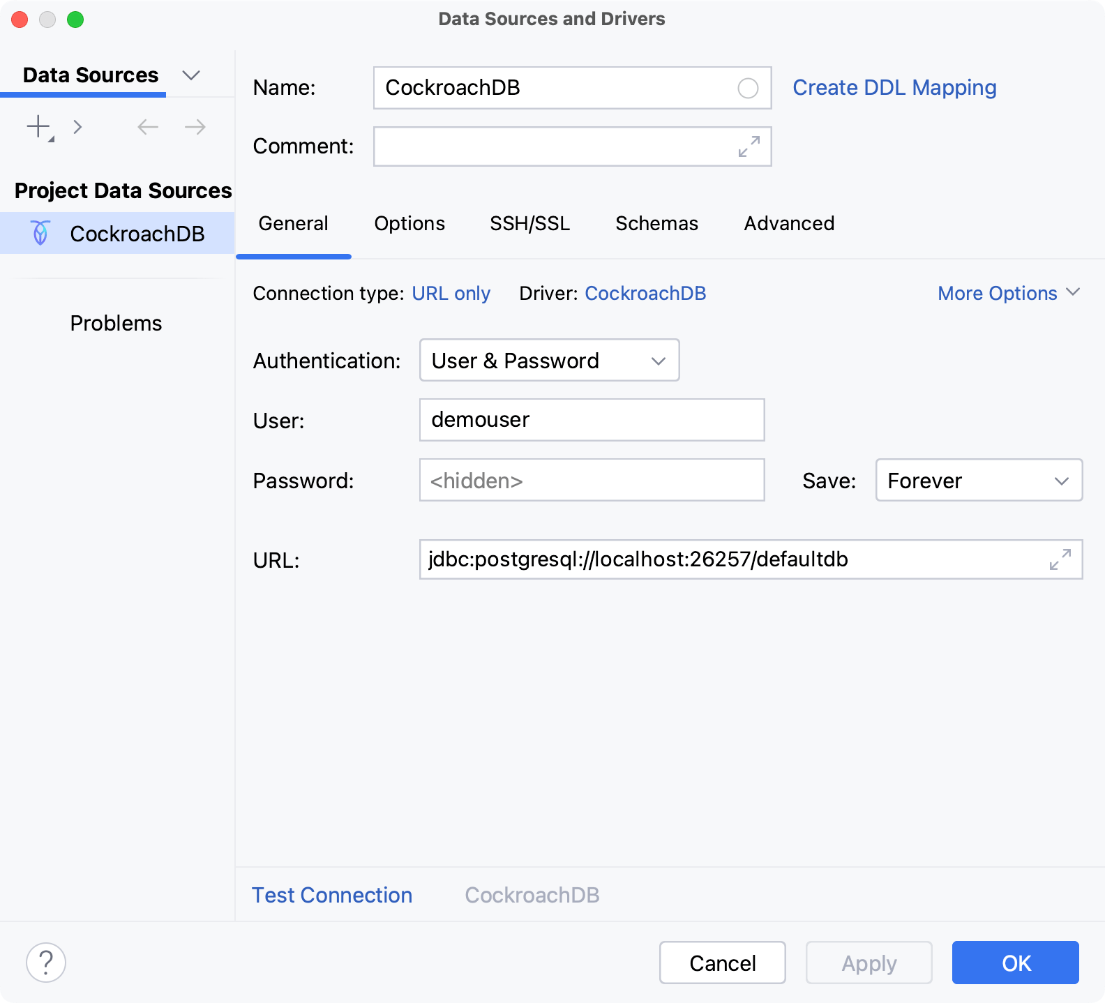 Database connection details