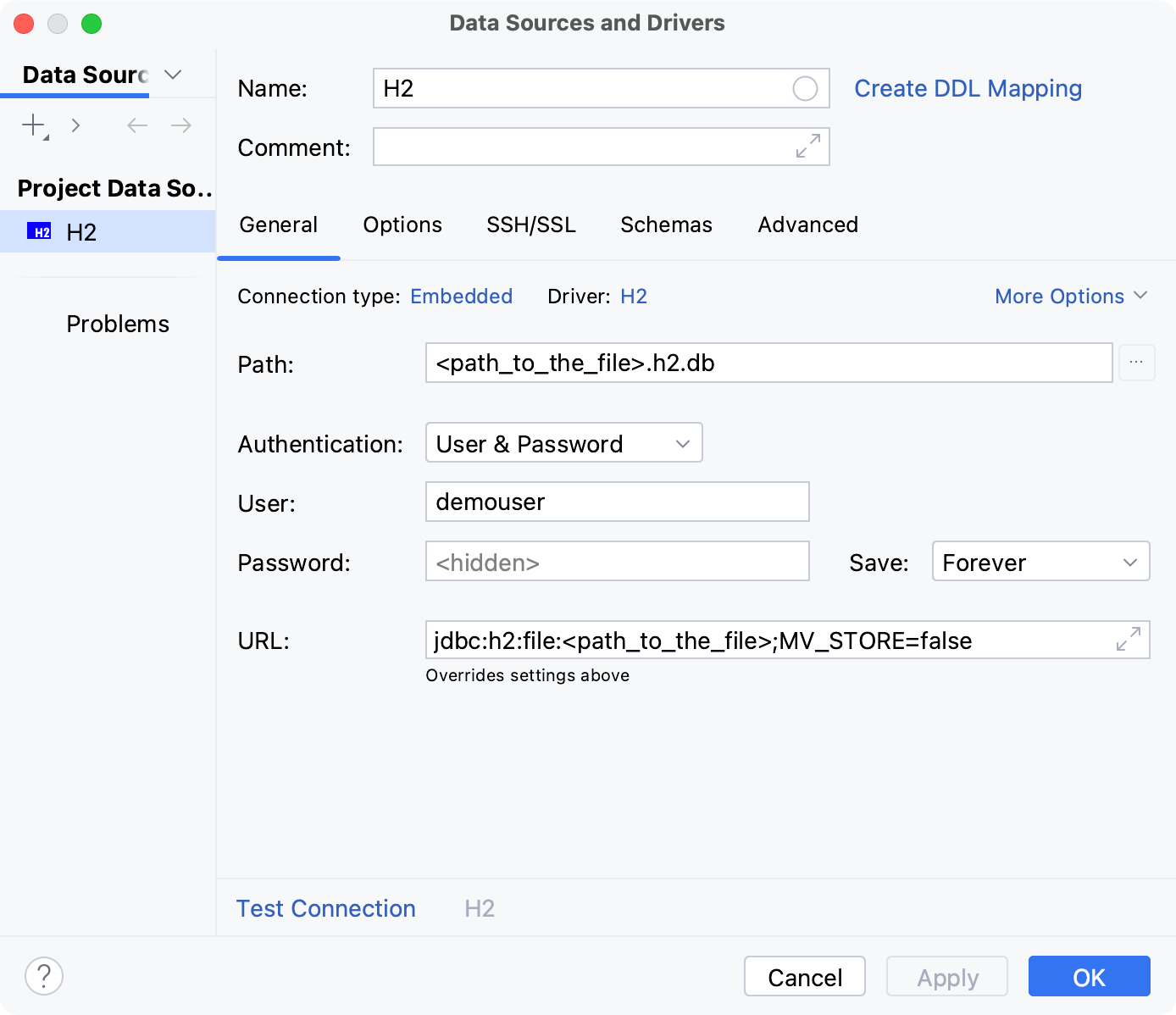 Database connection details