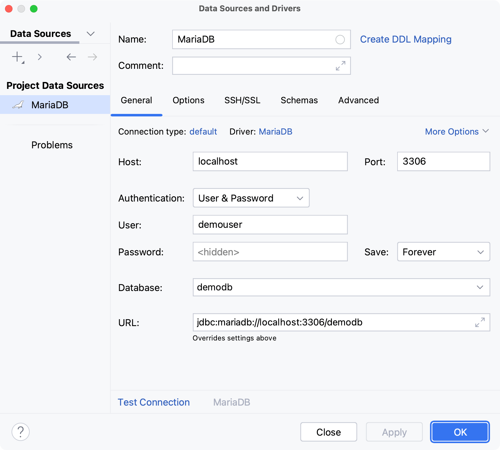 Database connection details