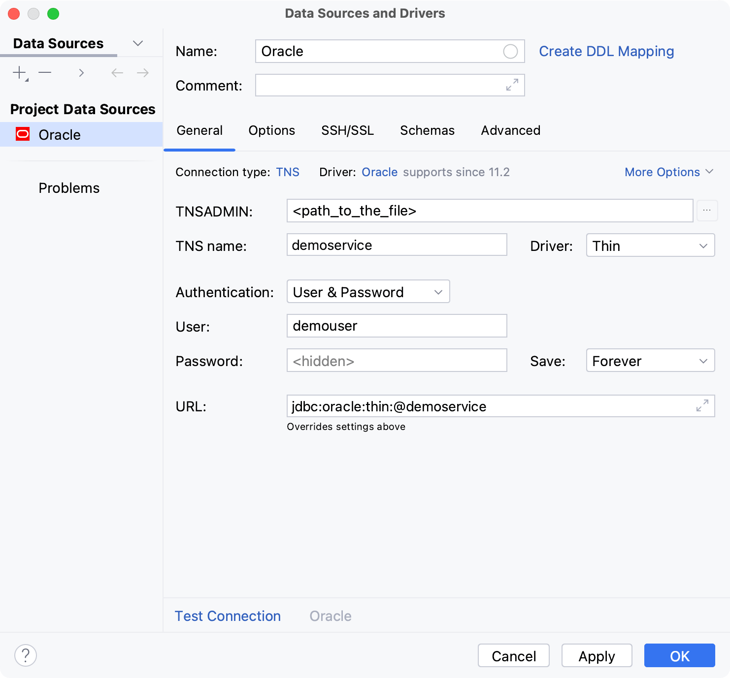 Database connection details