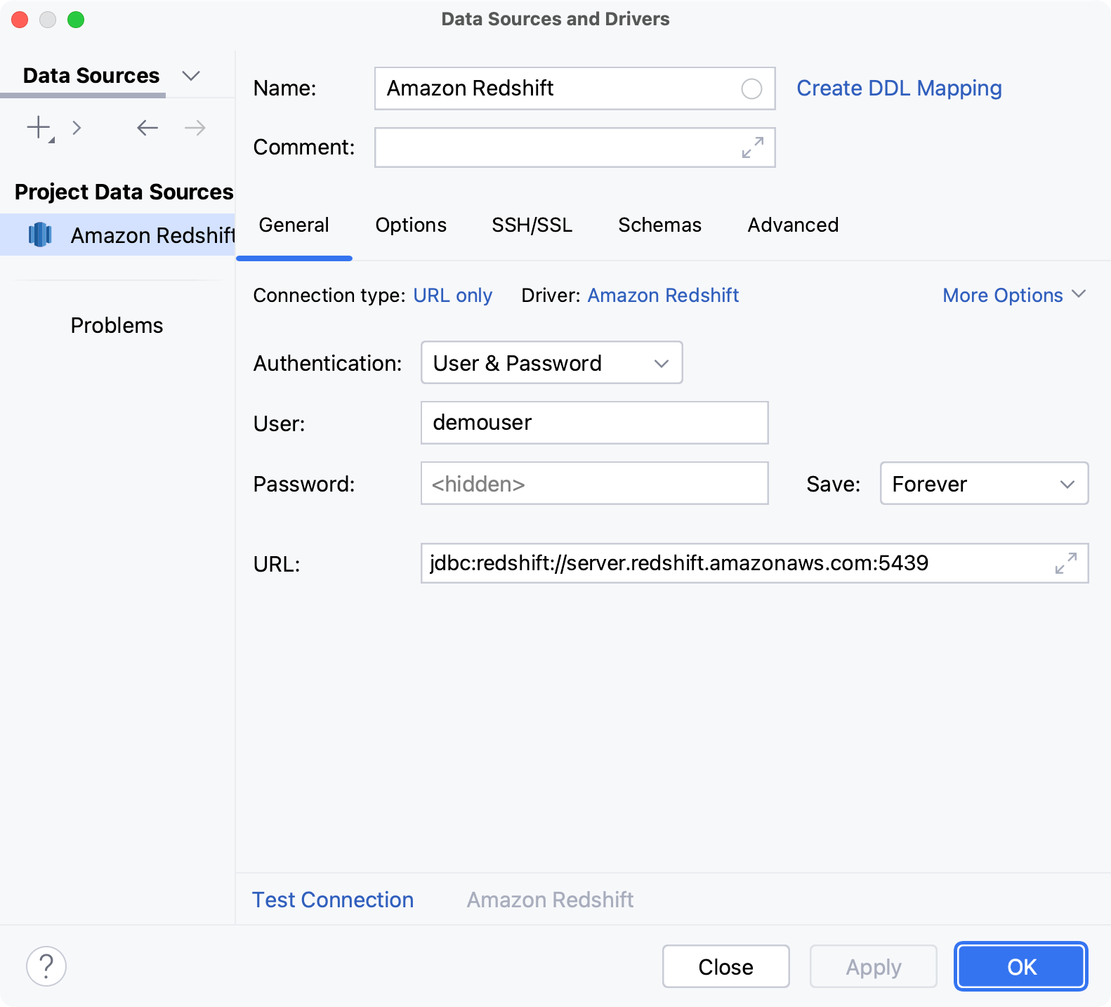 Database connection details