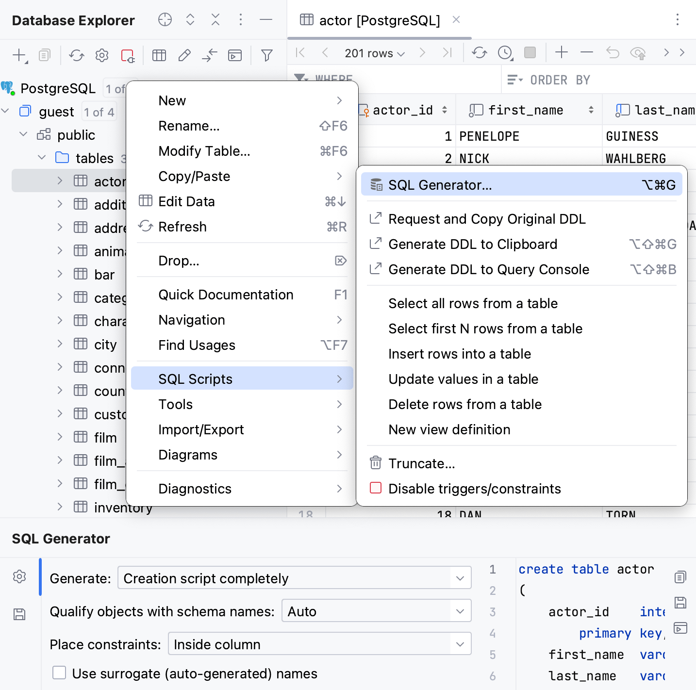 Copy table structure