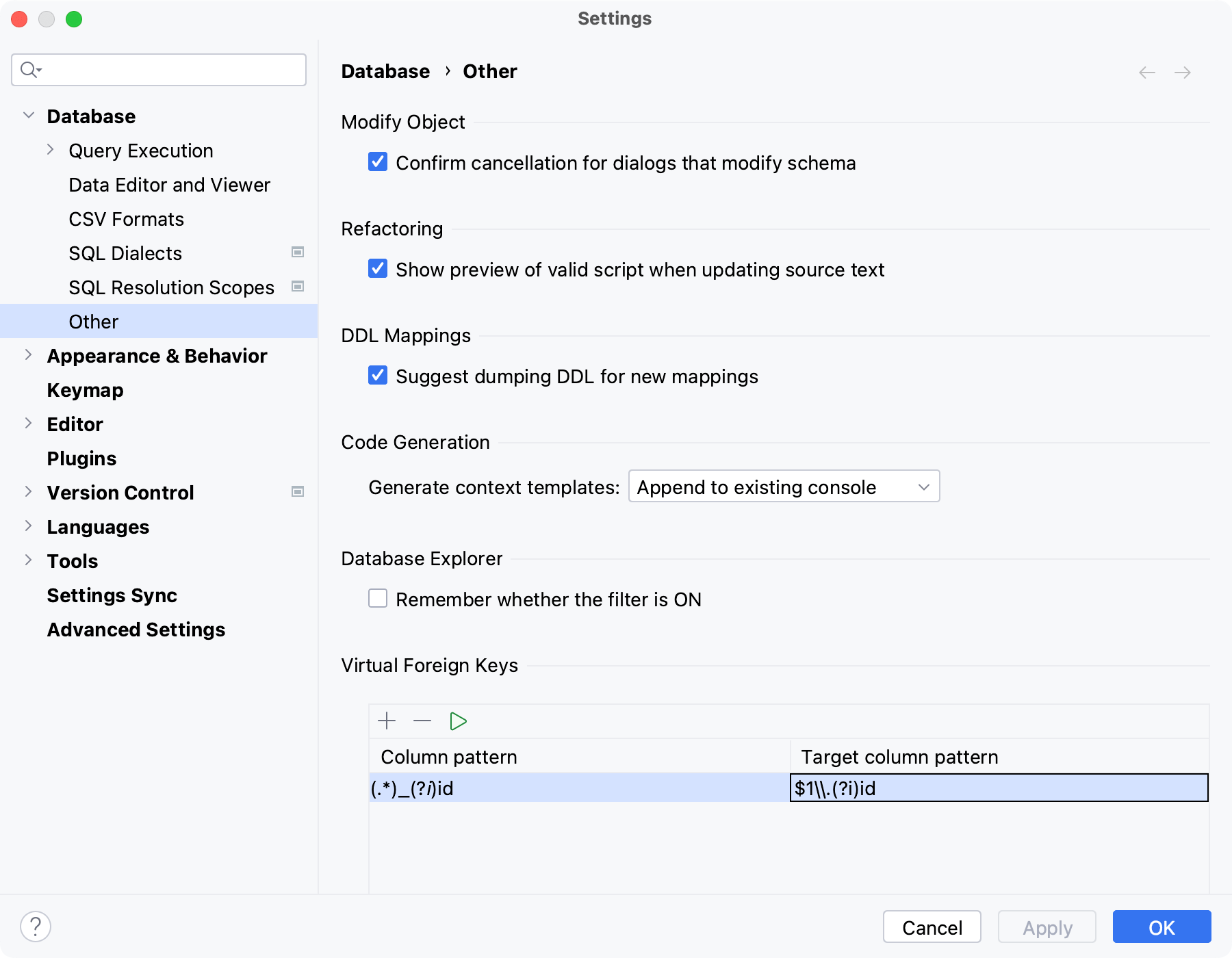 Create rules for virtual foreign keys