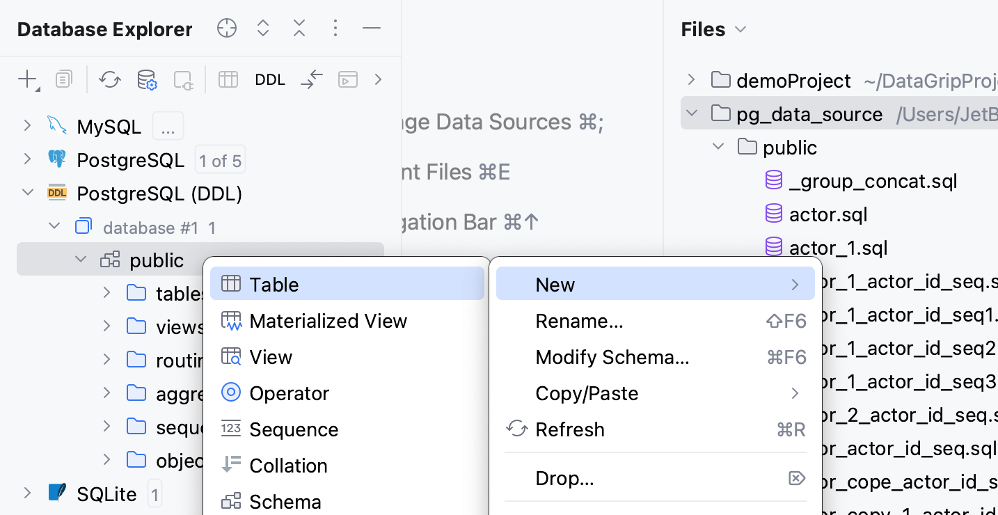 Creating objects in the DDL data source