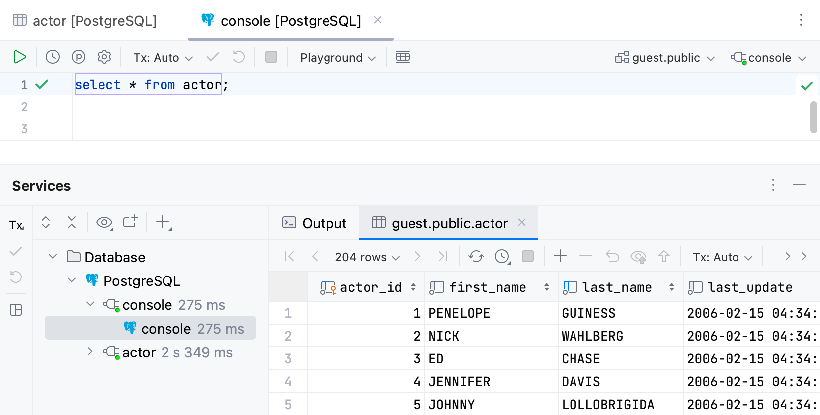 Data editor in a Result tab