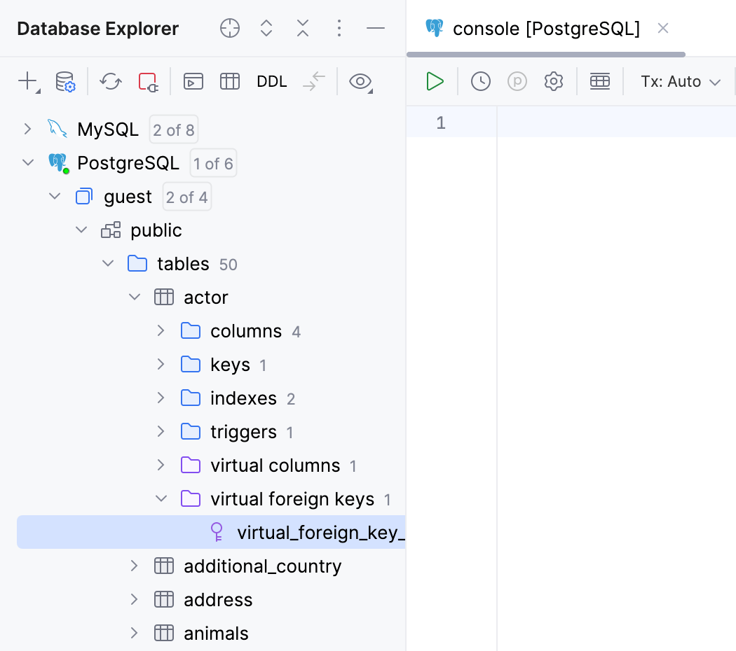 Virtual foreign keys in Database Explorer