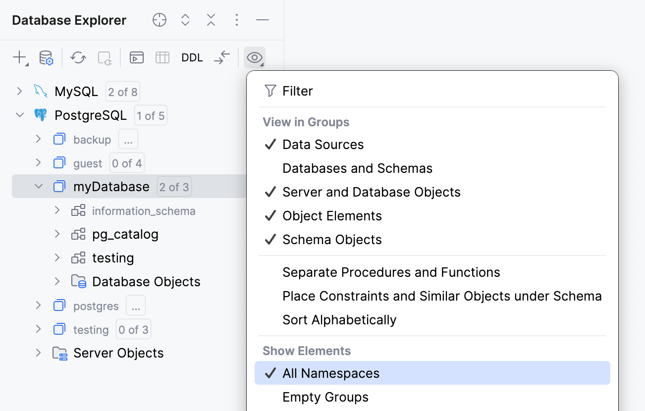 the Show All Namespace setting