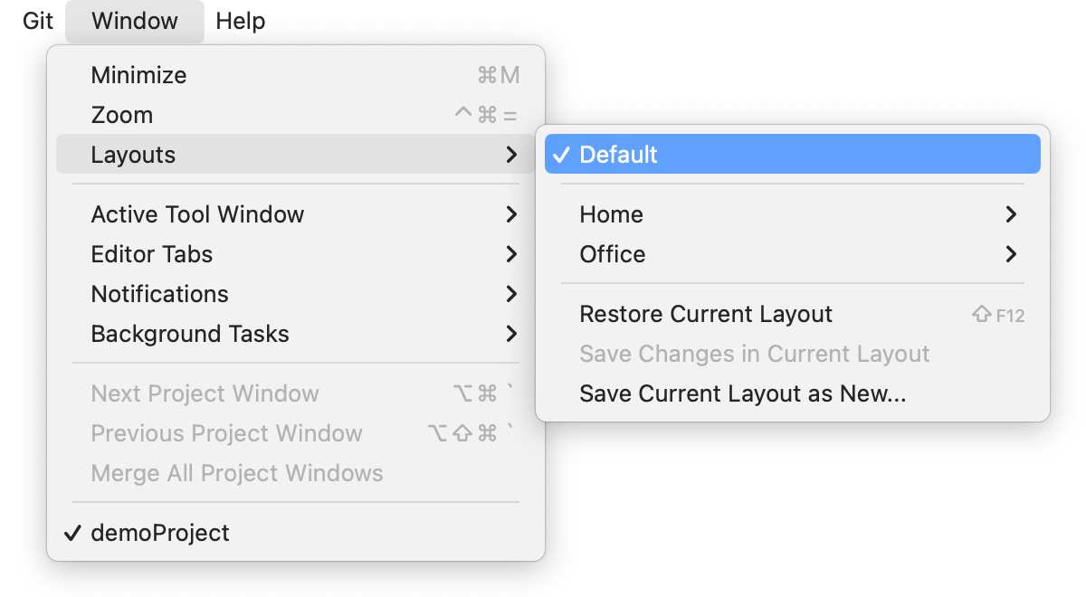 Default layout is selected under Layouts