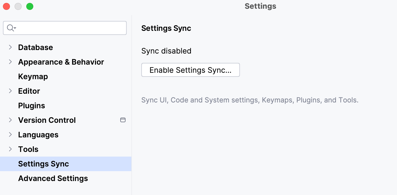 Enable settings synchronization